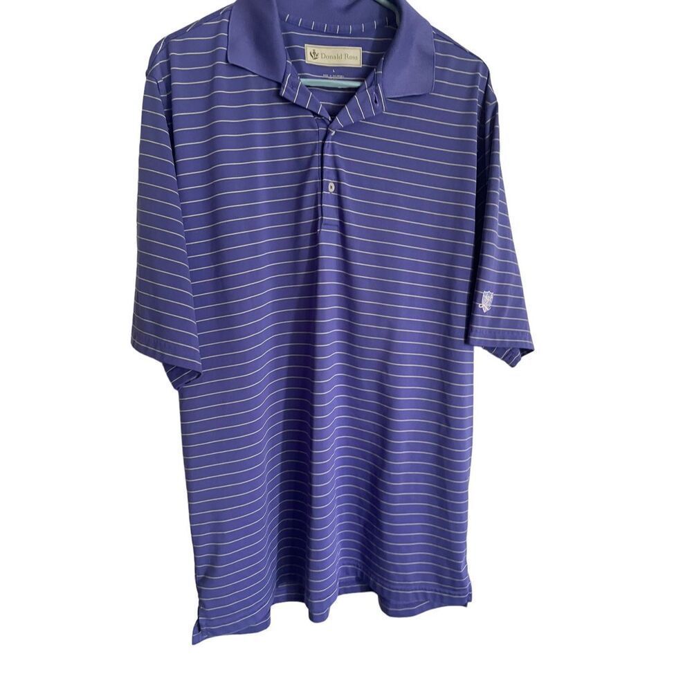 Donald Ross Mens Purple Three Button Striped Short Sleeve Polo Shirt Size Large